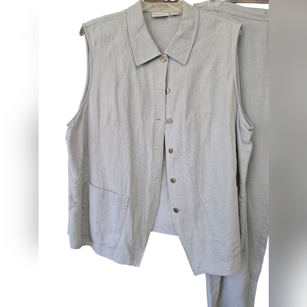 1X/2X Linen 3-piece Outfit: 2x Jacket, 16 Pants & Shorts. Light Blue / Gray - Picture 8 of 9